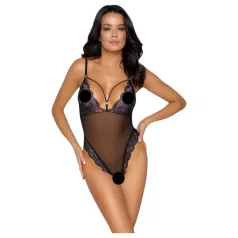   Cottelli - bestickter, offener Spitzenbody (schwarz-lila) - XL