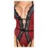 Abierta Fina - Offener Body mit Strumpfhalter (Schwarz-Rot) - XL