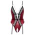 Abierta Fina - Offener Body mit Strumpfhalter (Schwarz-Rot) - XL