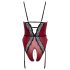 Abierta Fina - Offener Body mit Strumpfhalter (Schwarz-Rot) - XL