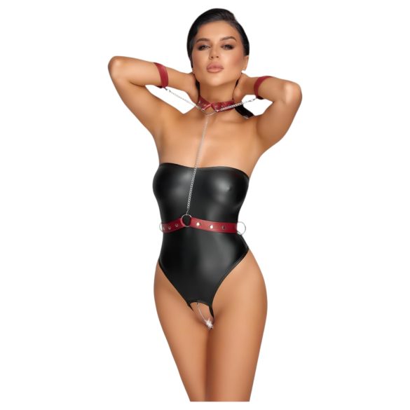 Cottelli Bondage - Glänzender Body und Armbänder (Schwarz) - L