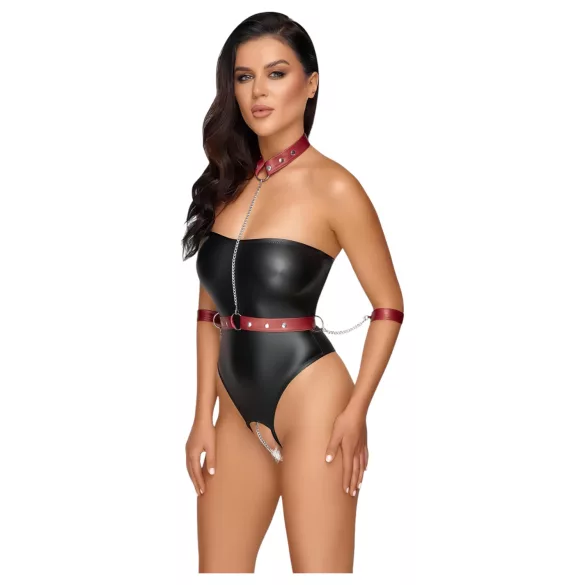 Cottelli Bondage - glänzender Body und Armfesseln (schwarz) - L