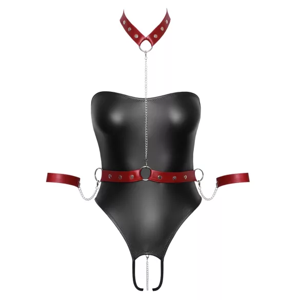 Cottelli Bondage - glänzender Body und Armfesseln (schwarz) - L