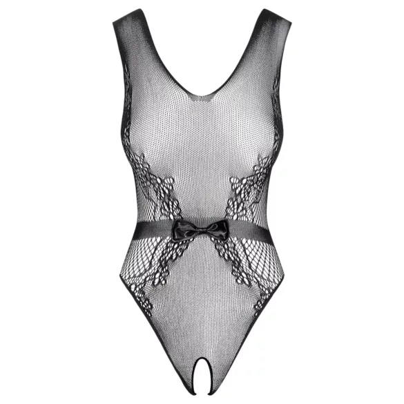 Obsessive - offener, gestrickter Body mit Blumenmuster (schwarz)