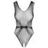 Obsessive - offener, gestrickter Body mit Blumenmuster (schwarz)