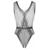Obsessive - offener, gestrickter Body mit Blumenmuster (schwarz)