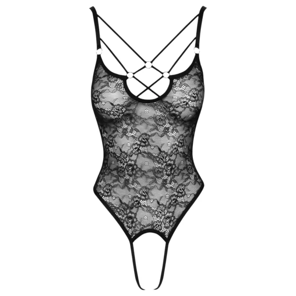 Cottelli - Transparenter Spitzenbody mit Öffnungen (schwarz) - L
