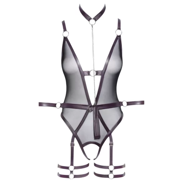 Cottelli Bondage - offener Body und Armfesseln (dunkellila) - M