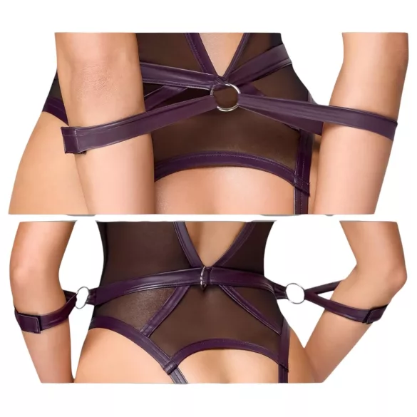 Cottelli Bondage - offener Body und Armfesseln (dunkellila) - L