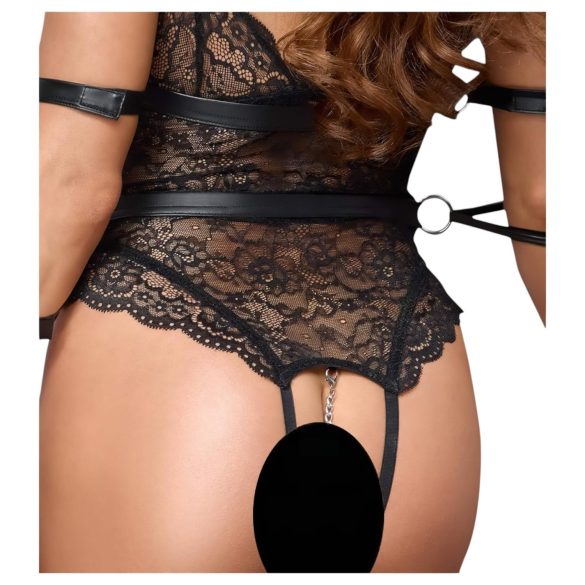 Cottelli Bondage - offener Spitzenbody (schwarz) - L