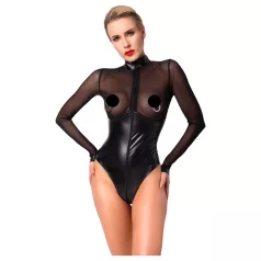   Noir - Glänzender Body mit transparentem Einsatz (Schwarz) - XL