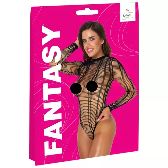 Cottelli - Gestreifter offener Body (Schwarz) - S-L