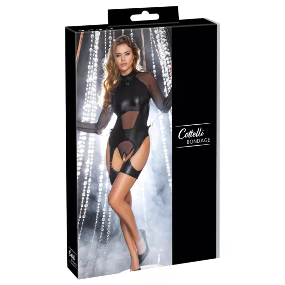 Cottelli Bondage - Transparente Oberteil mit Handschellen (schwarz)