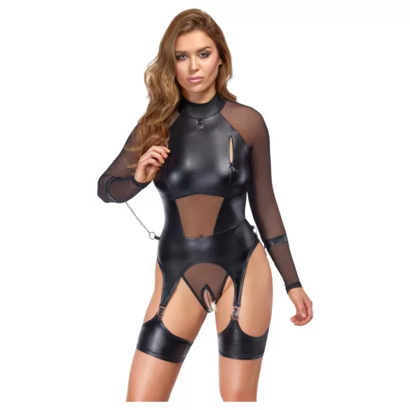 Cottelli Bondage - Transparente Oberteil mit Handschellen (schwarz)