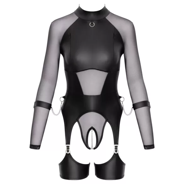Cottelli Bondage - Transparente Oberteil mit Handschellen (schwarz)
