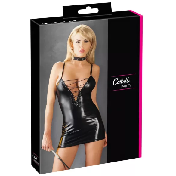 Cottelli - glänzendes, geschnürtes Kleid (schwarz) - L