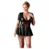 Cottelli Plus Size - Glänzendes Kleid mit rotem Korsett (schwarz)