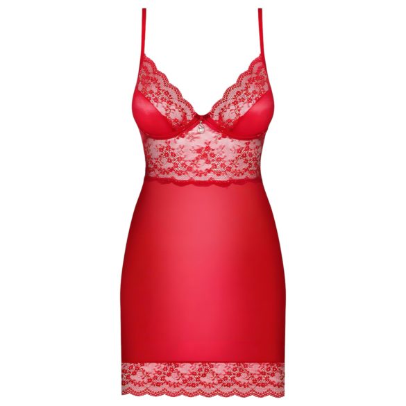 Obsessive Lovica - Spitzen-Negligé und String (Rot) - 2XL