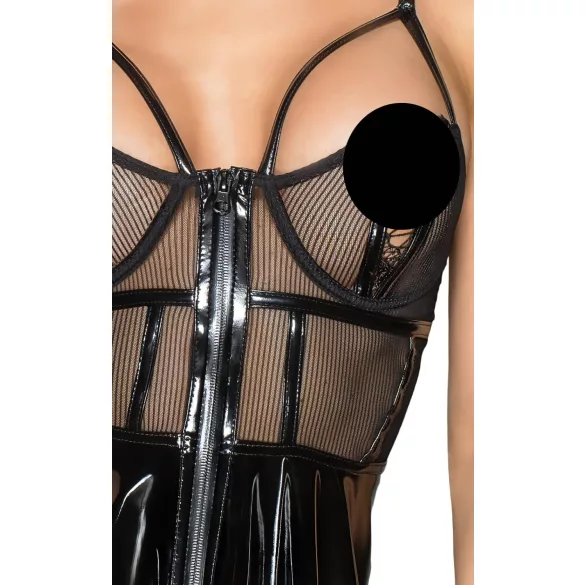 Noir - Lackkleid mit Netzdetail (Schwarz) - L