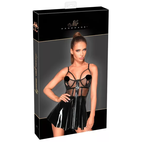 Noir - Lackkleid mit Netzdetail (Schwarz) - XL