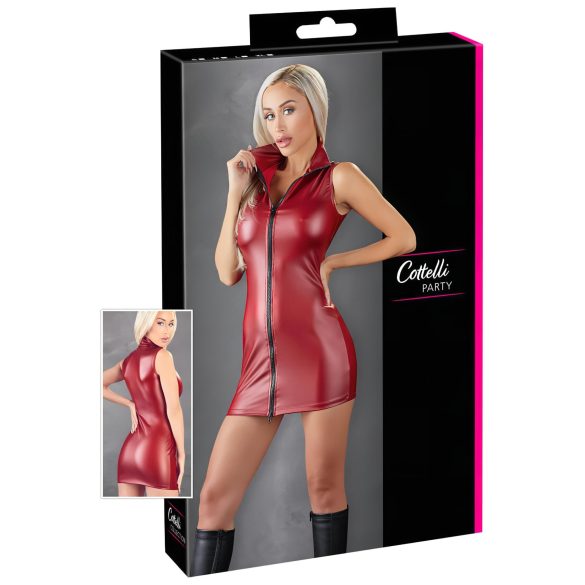 Cottelli Party - Glänzendes Minikleid ohne Ärmel mit Reißverschluss (Rot) - L