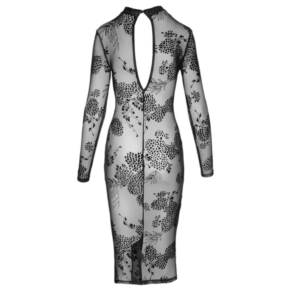 Noir - Transparenz & Blumen: Langarmkleid (Schwarz)