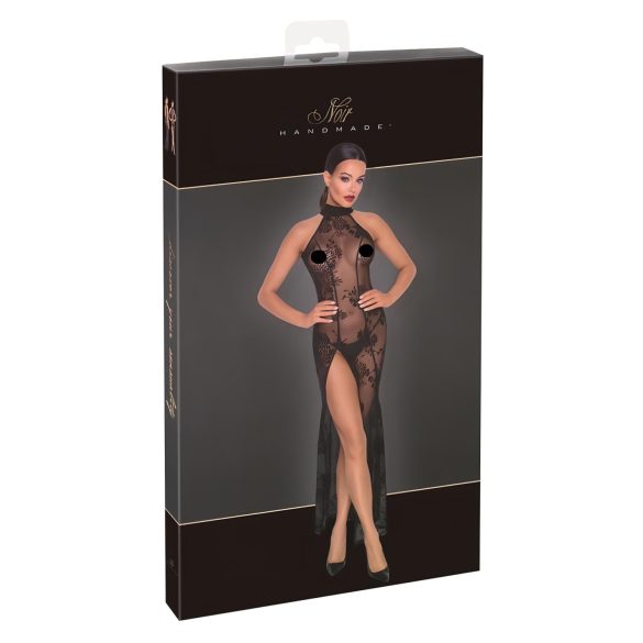 Noir - Transparente Blütenpracht, langes Kleid (schwarz) - M