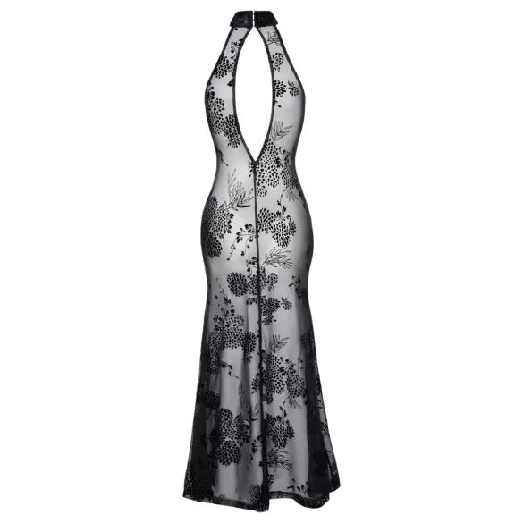 Noir - Transparente Blütenpracht, langes Kleid (schwarz) - L