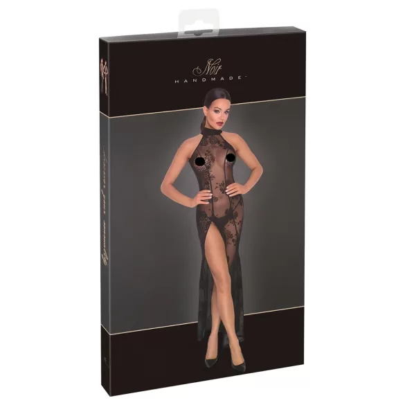 Noir - Transparente Blütenpracht, langes Kleid (schwarz) - XL
