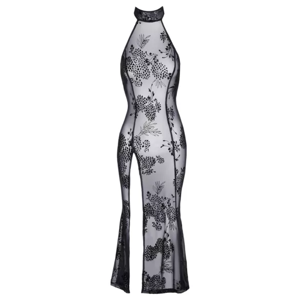 Noir - Transparente Blütenpracht, langes Kleid (schwarz) - XL