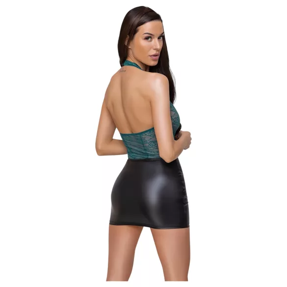 Cottelli - glänzendes Spitzenkleid mit Schnürung (schwarz-grün) - L