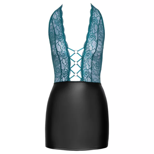 Cottelli - glänzendes Spitzenkleid mit Schnürung (schwarz-grün) - L