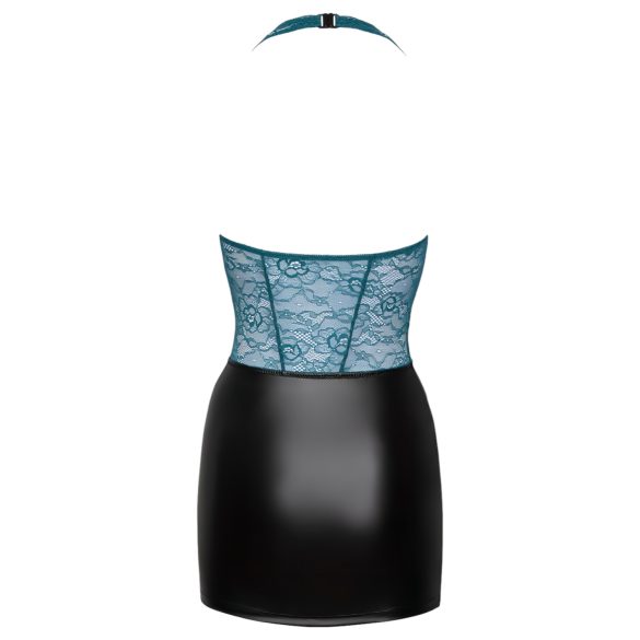 Cottelli - Schnürkleid mit Spitze, glänzend (schwarz-grün) - L