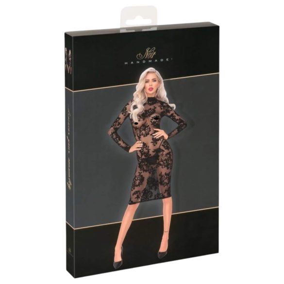 Noir - langärmeliges Kleid mit Rosendruck (Schwarz)