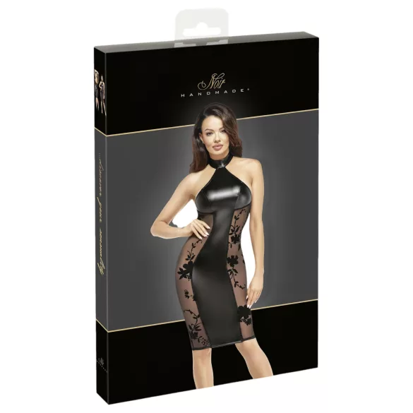 Noir - glanzendes Neckholder-Kleid (schwarz)