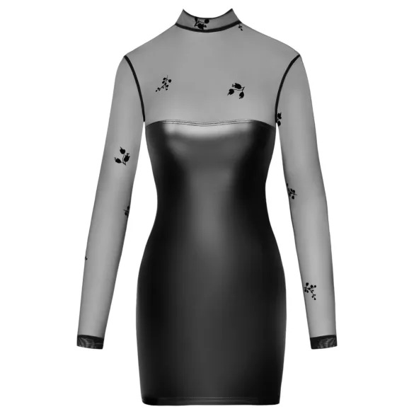 Noir - Transparentes Glanzkleid mit Oberteil (Schwarz) - XL
