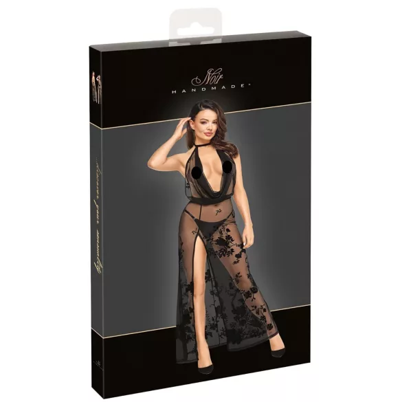 Noir - Transparenter Maxikleid mit Blumenmuster (Schwarz) - M