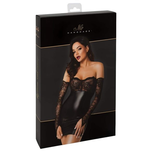 Noir - Glänzendes Kleid mit Spitzeneinsatz (schwarz)