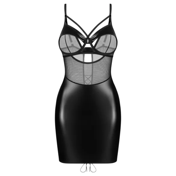 Obsessive Dominna - Glänzendes Kleid mit transparentem Einsatz (Schwarz)