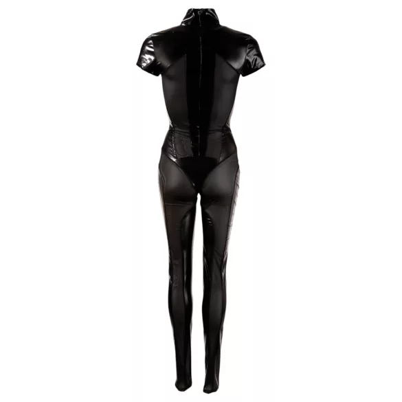 Cottelli - kurzärmeliger glänzender Overall (schwarz) - L