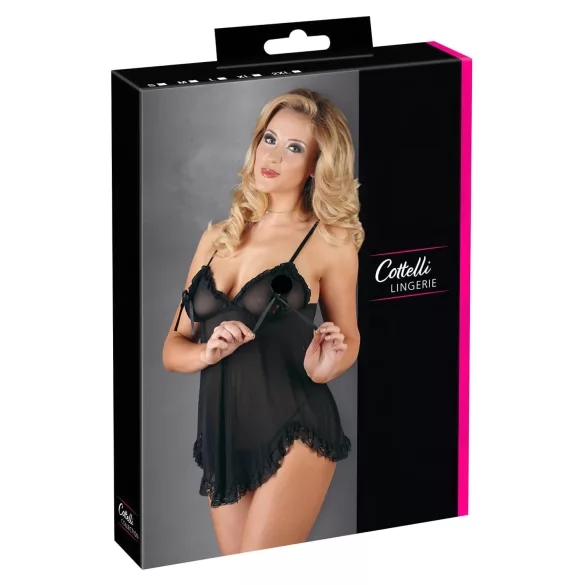 Cottelli - Luftiges, gerüschtes Babydoll (schwarz) - L