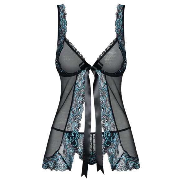 Obsessive Amanta - Stickerei-Babydoll und String (Schwarz-Türkis) - L/XL