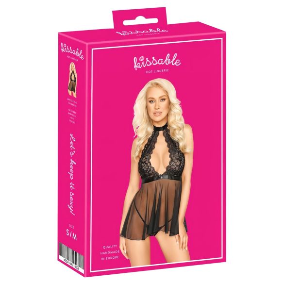 Kissable - Halsband-Spitze-Babydoll (schwarz) - L/XL