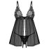 Obsessive Blomentis - Spitzen-Babydoll-Set (schwarz) - M/L