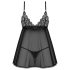 Obsessive Blomentis - Spitzen-Babydoll-Set (schwarz)