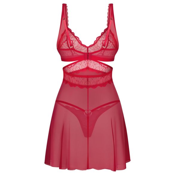 Obsessive Cupide Desir - Rotes, durchsichtiges Spitzennachthemd-Set - L/XL