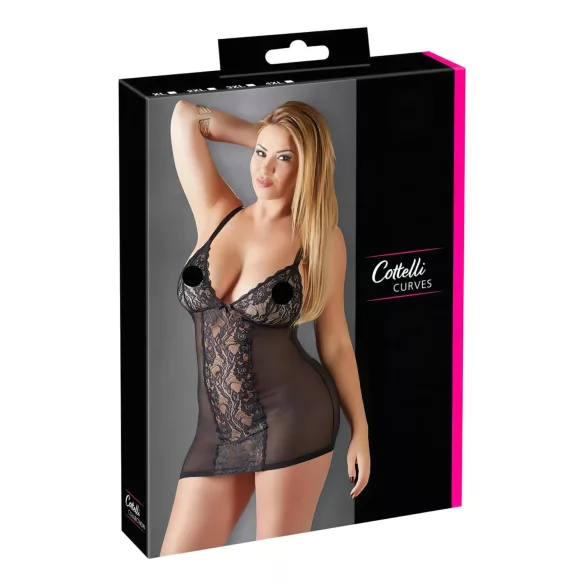 Cottelli Plus Size - Spitzen-Negligé transparent (schwarz) - 2XL