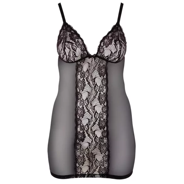 Cottelli Plus Size - Spitzen-Negligé transparent (schwarz) - 2XL