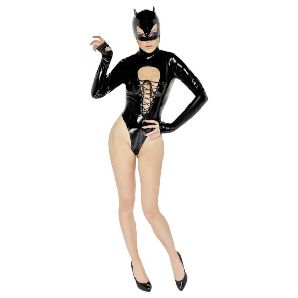 Schwarzer Samt - Batwoman Body mit langen Ärmeln - M