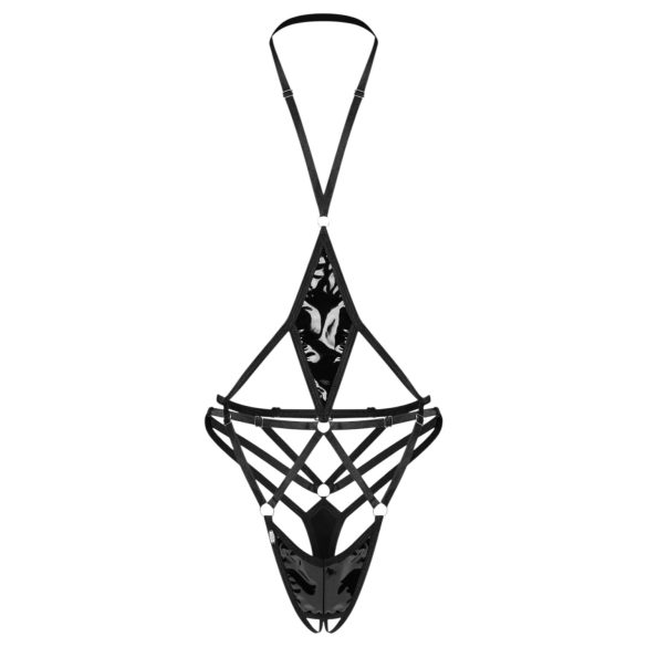 Obsessive Keira Lise - Offener, Riemchen-Body (Schwarz)